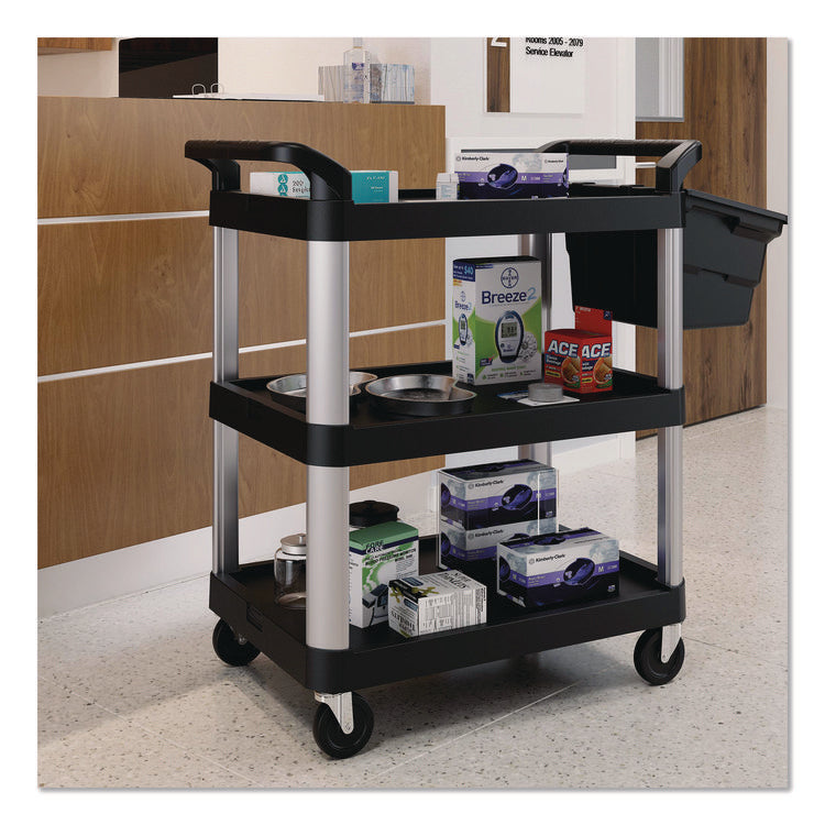 Three-Shelf Service Cart, Metal/Plastic, 3 Shelves, 300 lb Capacity, 20" x 34" x 37.92", Black