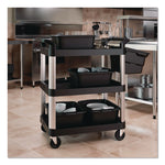 Three-Shelf Service Cart, Metal/Plastic, 3 Shelves, 300 lb Capacity, 20" x 34" x 37.92", Black