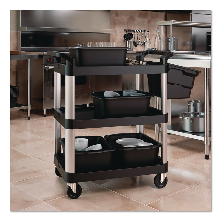 Three-Shelf Service Cart, Metal/Plastic, 3 Shelves, 300 lb Capacity, 20" x 34" x 37.92", Black