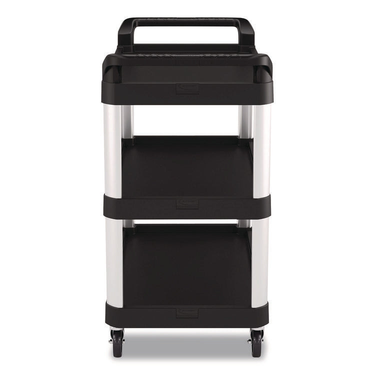 Three-Shelf Service Cart, Metal/Plastic, 3 Shelves, 300 lb Capacity, 20" x 39.85" x 38.17", Black