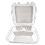 Foam Hinged Lid Containers, 3-Compartment, 9 x 10 x 3, White, Foam, 200/Carton