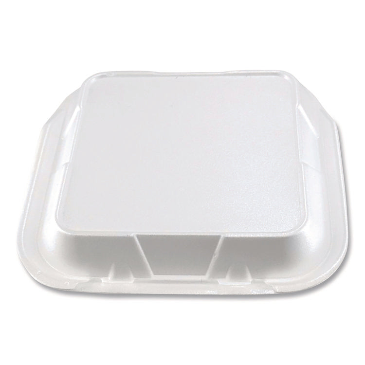 Foam Hinged Lid Containers, 3-Compartment, 9 x 10 x 3, White, Foam, 200/Carton
