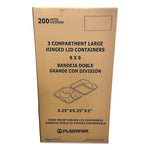 Foam Hinged Lid Containers, 3-Compartment, 9 x 10 x 3, White, Foam, 200/Carton