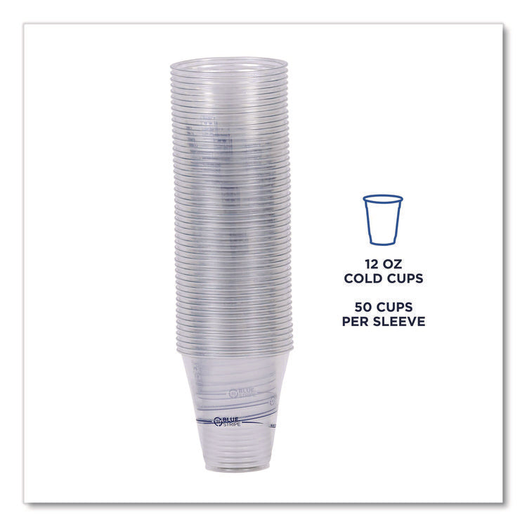 BlueStripe 25% Recycled Content Cold Cups, 12 oz, Plastic, Clear/Blue, 50/Pack, 20 Packs/Carton