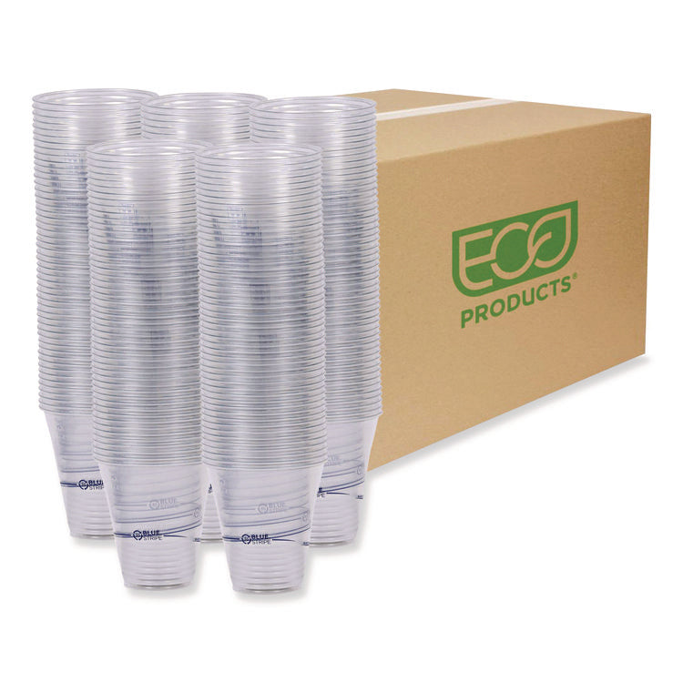 BlueStripe 25% Recycled Content Cold Cups, 12 oz, Plastic, Clear/Blue, 50/Pack, 20 Packs/Carton