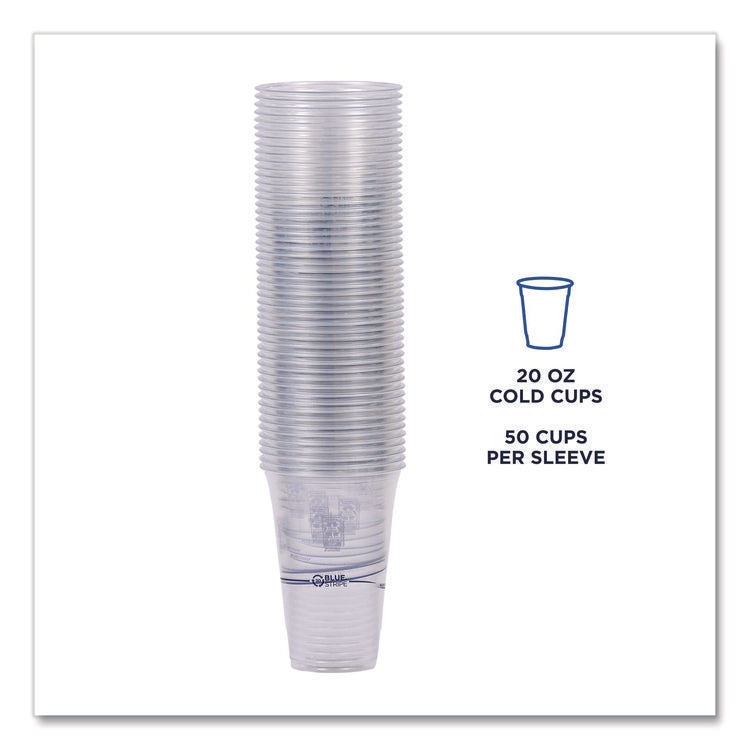 BlueStripe 25% Recycled Content Cold Cups, 20 oz, Plastic, Clear/Blue, 1,000/Carton