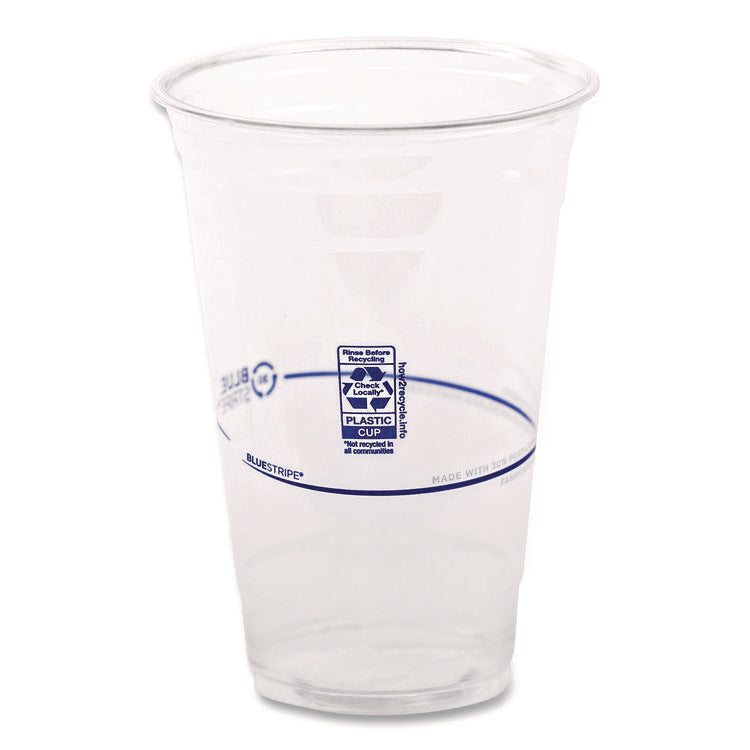 BlueStripe 25% Recycled Content Cold Cups, 20 oz, Plastic, Clear/Blue, 1,000/Carton