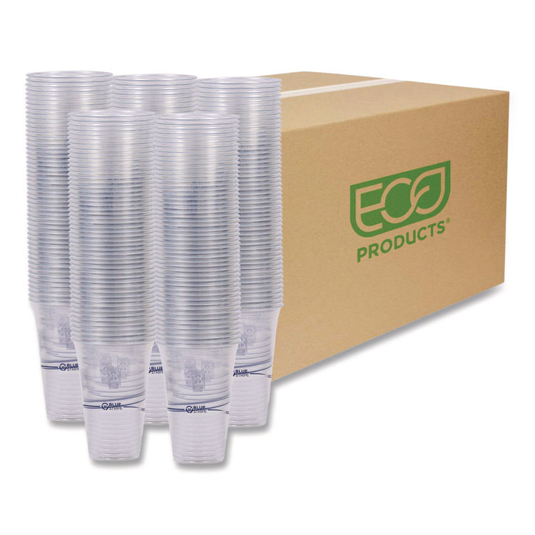 BlueStripe 25% Recycled Content Cold Cups, 20 oz, Plastic, Clear/Blue, 1,000/Carton