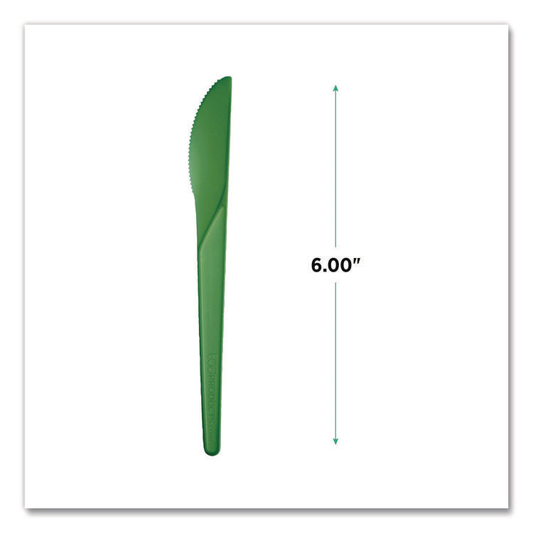 Plantware Compostable Cutlery, Knife, Plastic, Green, 1,000/Carton