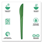 Plantware Compostable Cutlery, Knife, Plastic, Green, 1,000/Carton