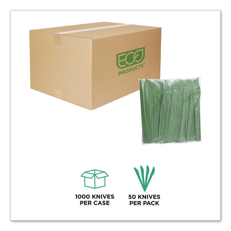Plantware Compostable Cutlery, Knife, Plastic, Green, 1,000/Carton