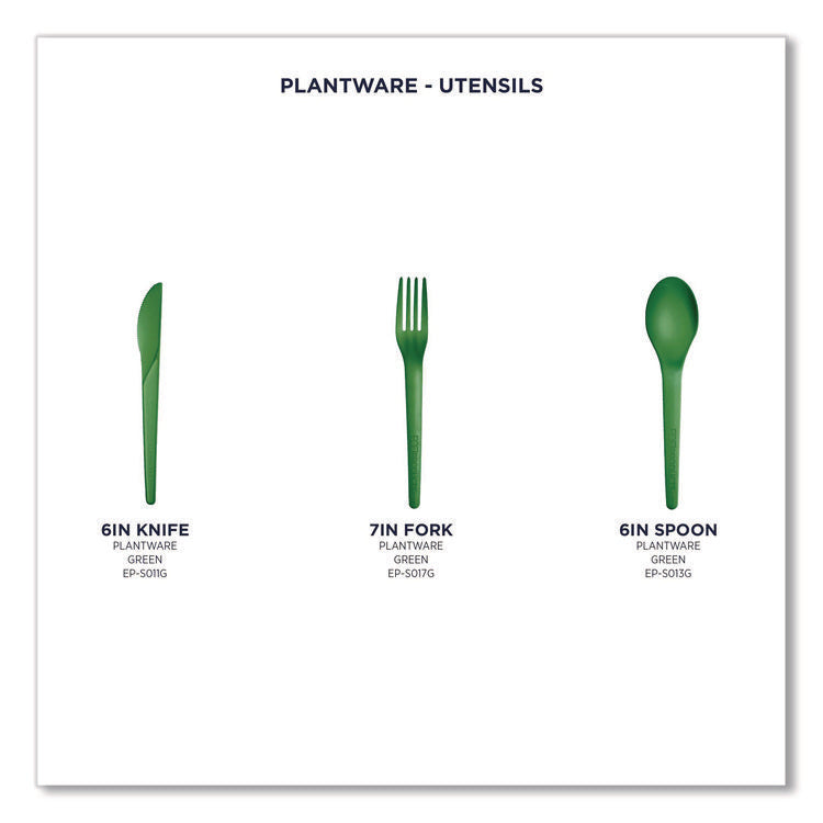 Plantware Compostable Cutlery, Knife, Plastic, Green, 1,000/Carton