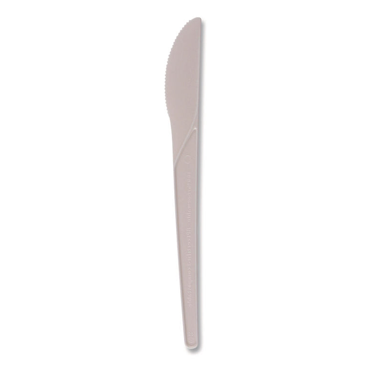 Plantware Compostable Cutlery, Knife, Plastic, White, 1,000/Carton