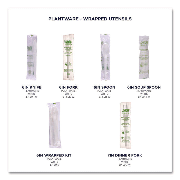 Plantware Compostable Cutlery, Knife, Plastic, White, 1,000/Carton