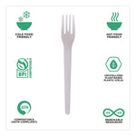 Plantware Compostable Cutlery, Fork, Plastic, White, 1,000/Carton