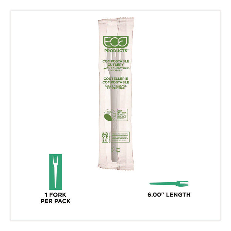 Plantware Compostable Cutlery, Fork, Plastic, White, 1,000/Carton
