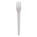 Plantware Compostable Cutlery, Fork, Plastic, White, 1,000/Carton
