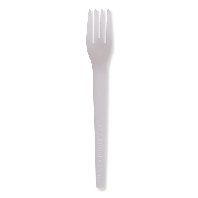 Plantware Compostable Cutlery, Fork, Plastic, White, 1,000/Carton