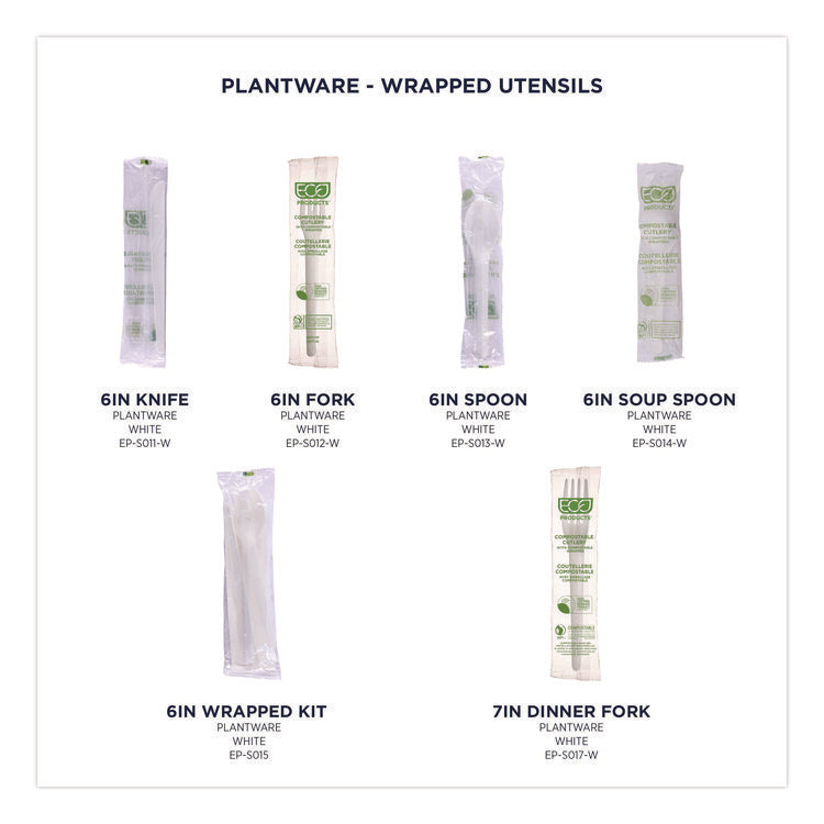 Plantware Compostable Cutlery, Fork, Plastic, White, 1,000/Carton