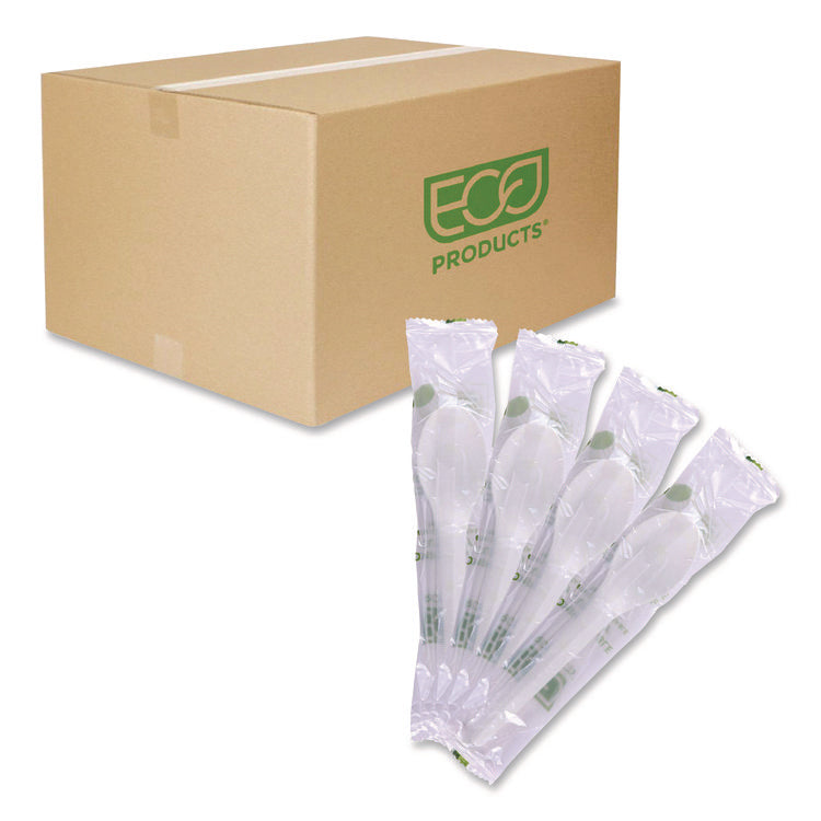 Plantware Compostable Cutlery, Spoon, Plastic, White, 1,000/Carton
