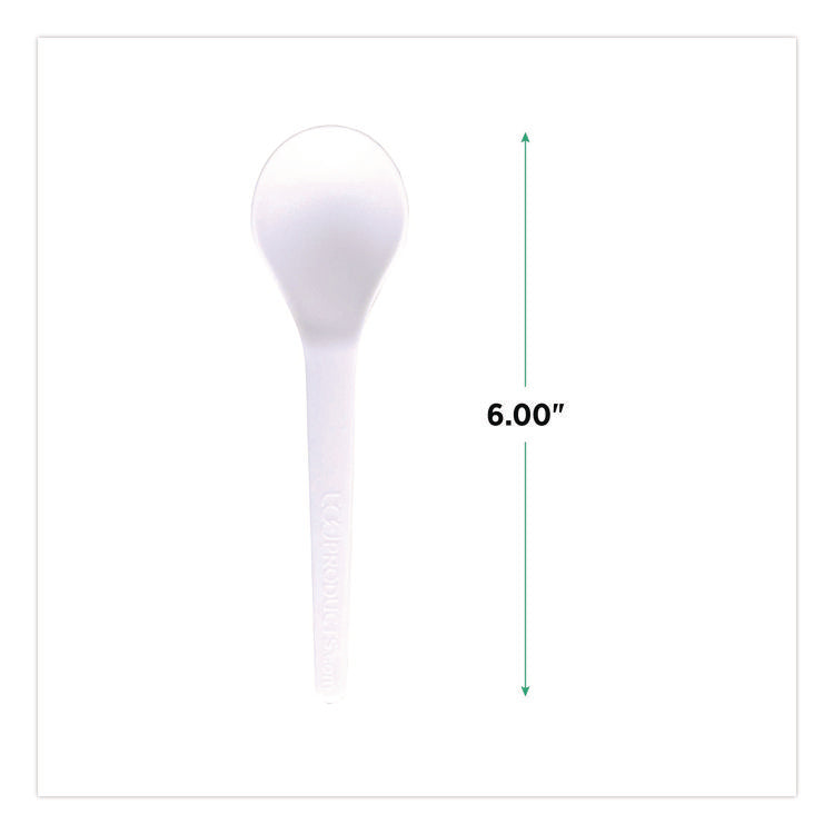 Plantware Compostable Soup Spoon, Heavyweight, Plastic, White, 50/Pack, 20 Packs/Carton