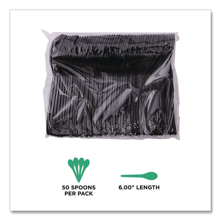 100% Recycled Content Cutlery, Soup Spoon, Plastic, Black, 50/Pack, 20 Packs/Carton