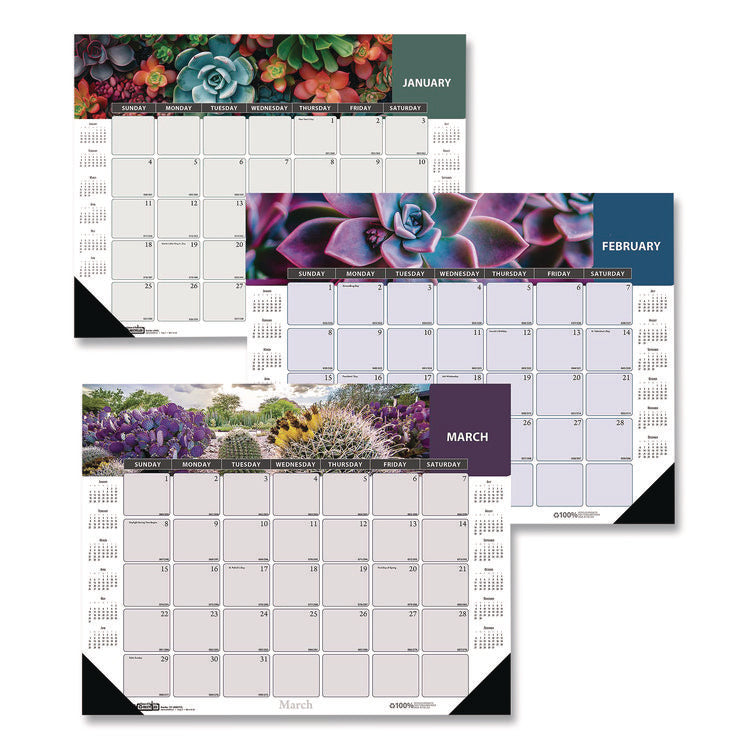Recycled Succulent and Cacti Desk Pad Calendar, 17 x 22, Multicolor Sheets, Black Corners, 12-Month (Jan to Dec): 2026