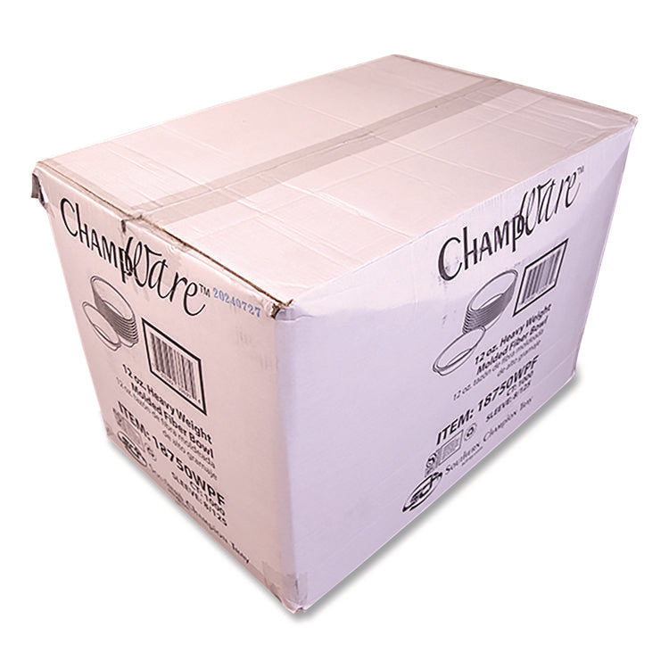 ChampWare Molded Fiber Tableware, Bowl, 12 oz, White, 125/Sleeve, 8 Sleeves/Carton