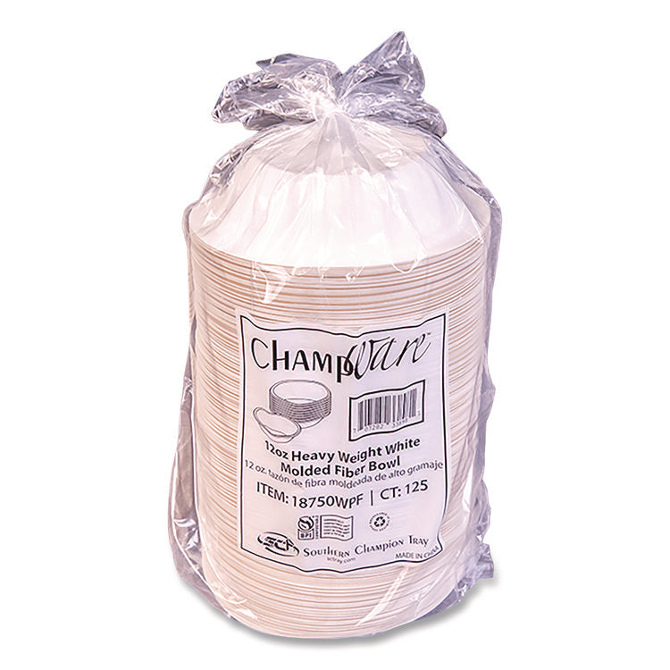 ChampWare Molded Fiber Tableware, Bowl, 12 oz, White, 125/Sleeve, 8 Sleeves/Carton