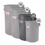 Injection Molded Utility Trash Can, 32 gal, Plastic/Resin, Gray