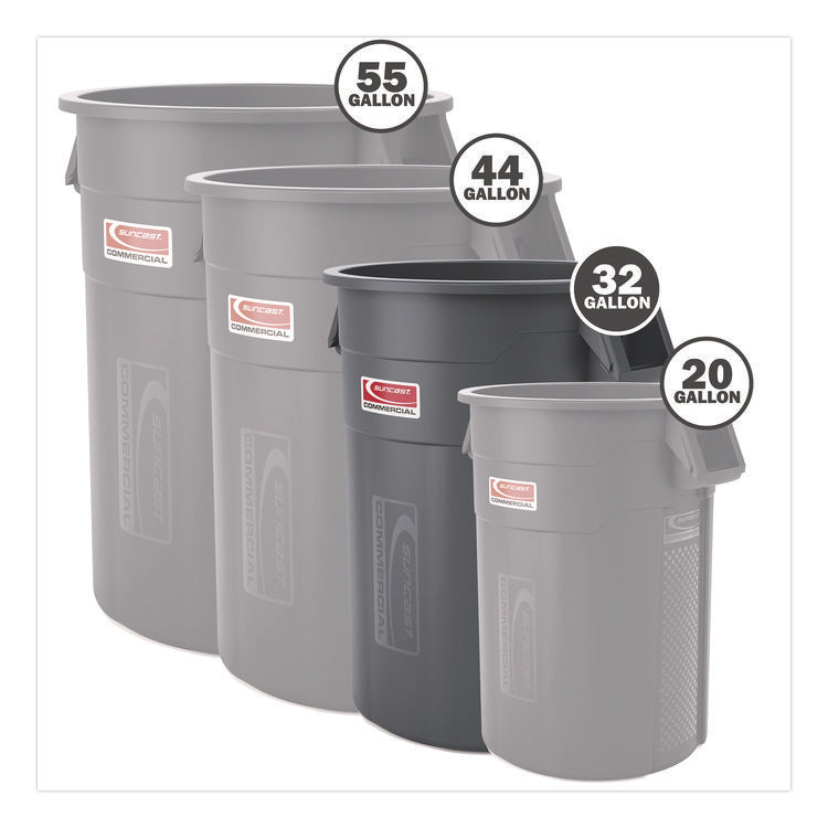 Injection Molded Utility Trash Can, 32 gal, Plastic/Resin, Gray