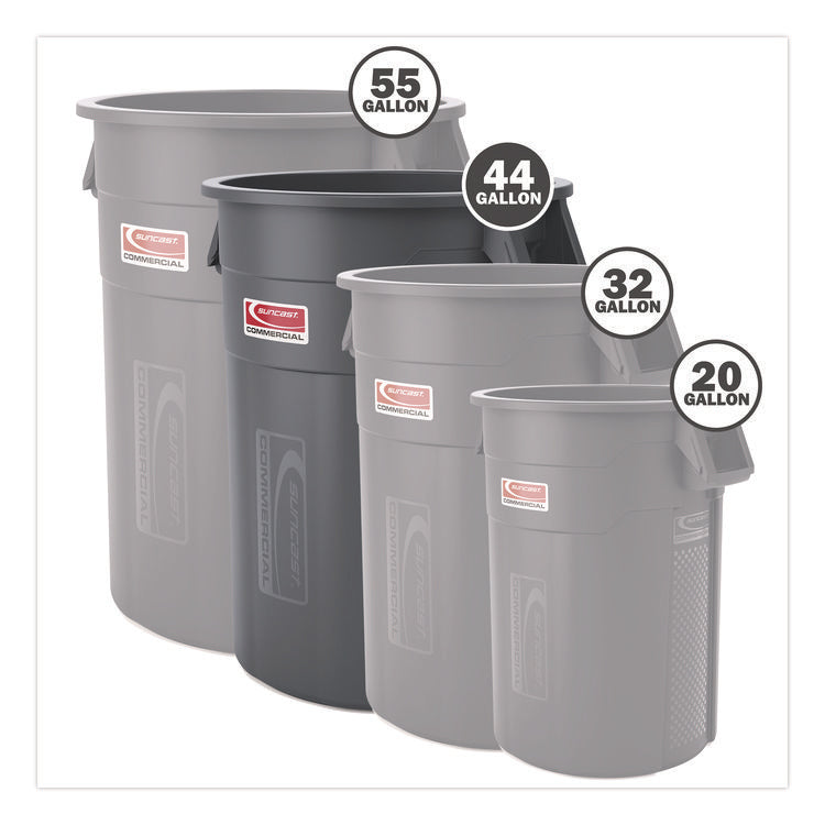 Injection Molded Utility Trash Can, 44 gal, Plastic/Resin, Gray