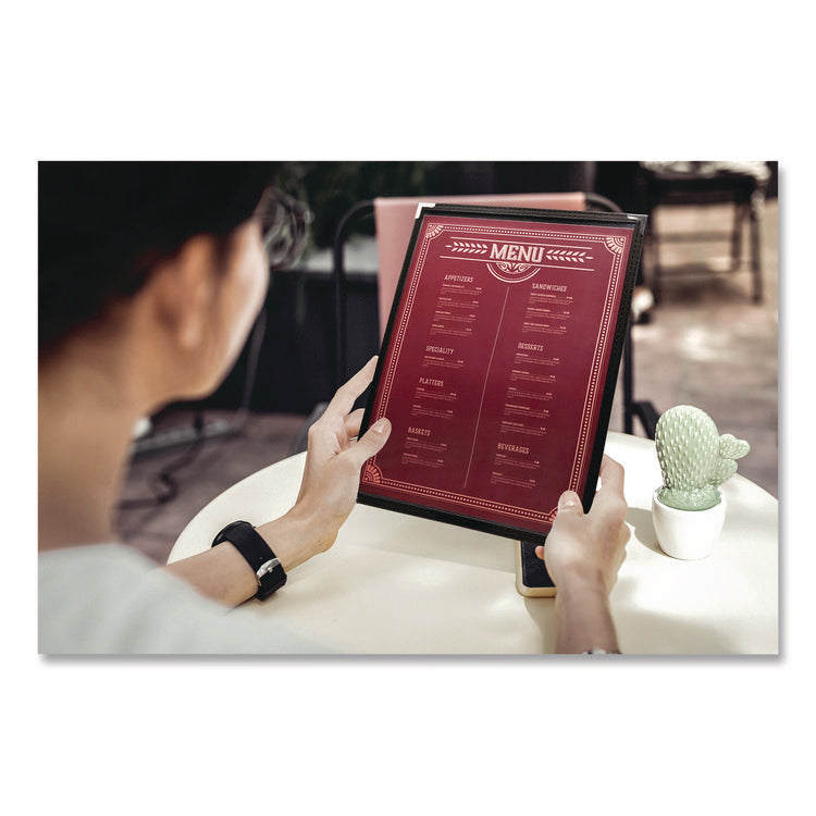Menu Holder For 8.5 x 11 Menus, Portrait Orientation, 9.3 x 11.9 Holder, Clear/Black/Gold