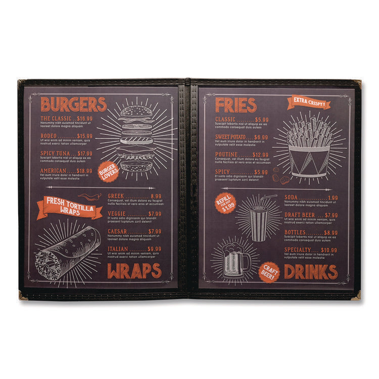 Menu Holder For 8.5 x 11 Menus, Portrait Orientation 4-View, 9.6 x 11.9, Clear/Black/Silver