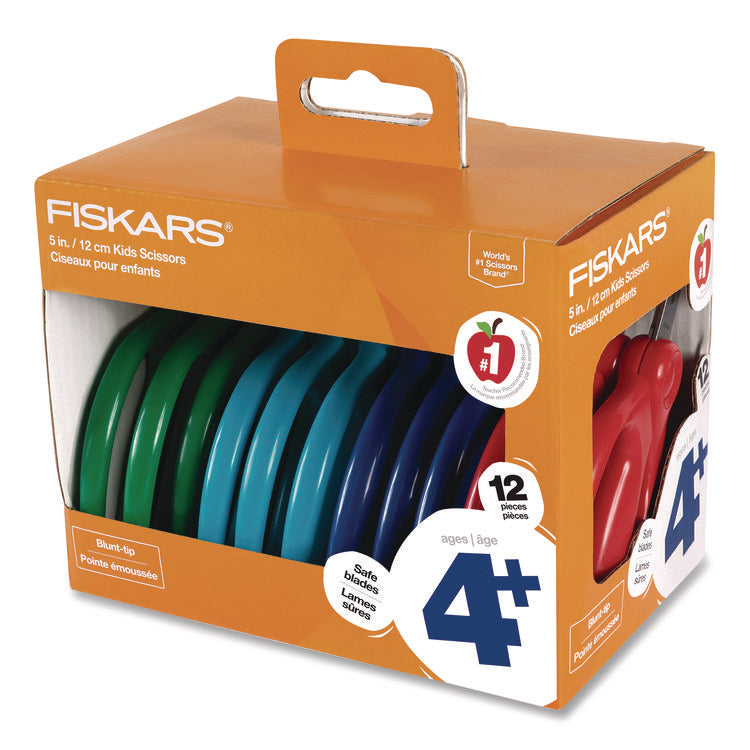 Kids Scissors Classpack, 5" Long, Straight Assorted Handle Colors, 12/Pack