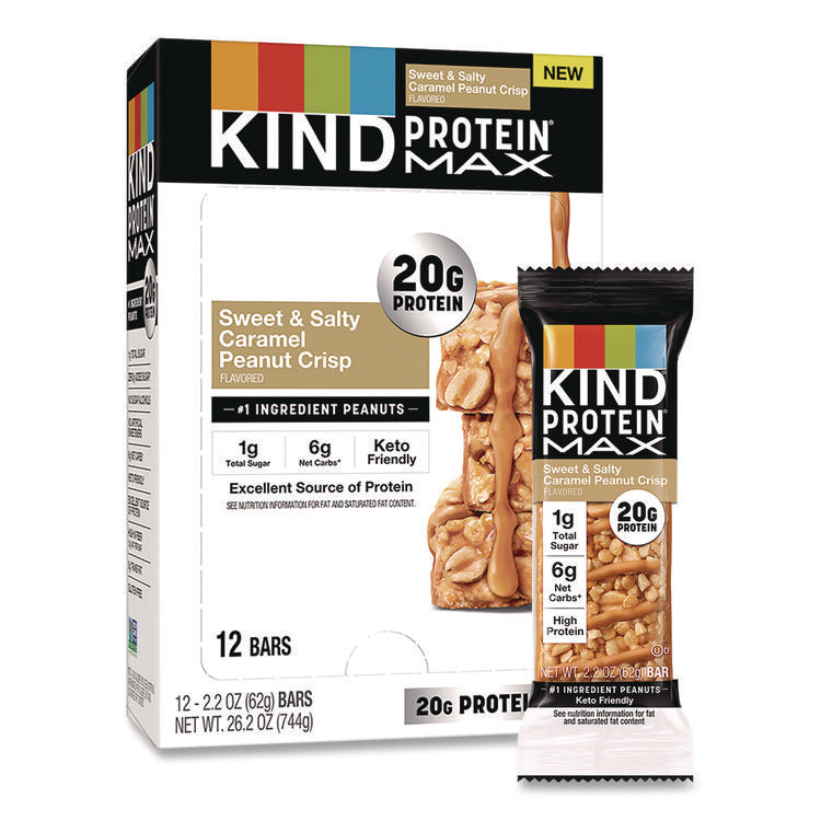 Protein MAX Bar, Sweet and Salty Caramel Peanut Crisp, 2.2 oz Bar, 12/Box