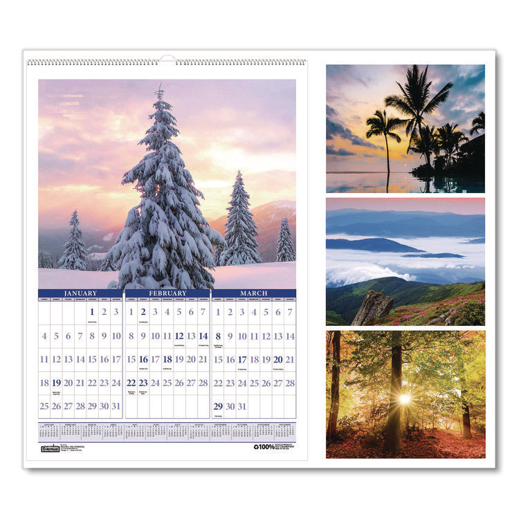 Recycled Three-Month Season Wall Calendar, 12 x 16.5, Multicolored Sheets, 14-Month: Dec 2025 to Jan 2027