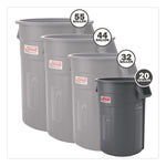 Injection Molded Utility Trash Can, 20 gal, Resin, Gray