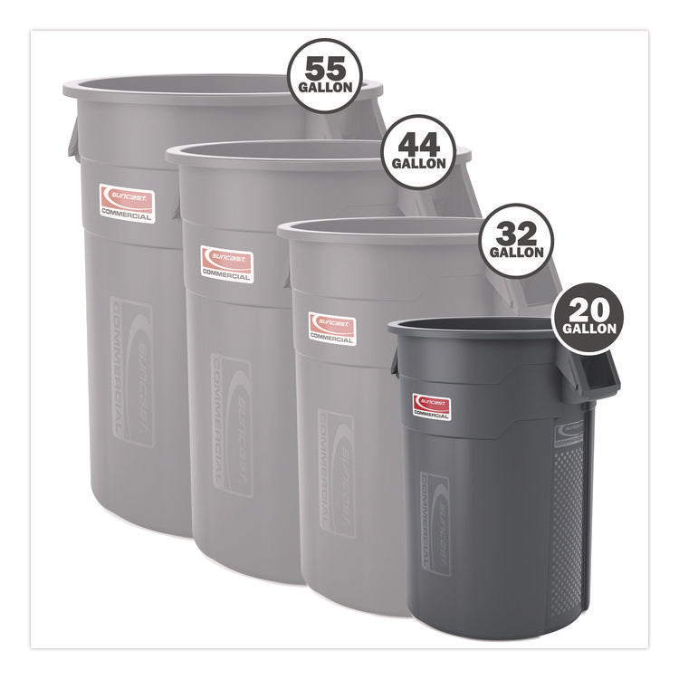 Injection Molded Utility Trash Can, 20 gal, Resin, Gray
