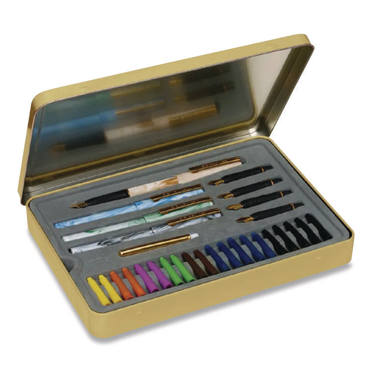 Master the Art of Calligraphy Fountain Pen Set, 33 Pieces, (5) Nib Sizes, (7) Ink Colors, (4) Barrel Colors