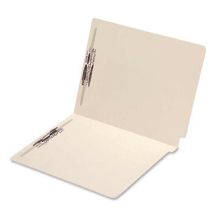 End Tab Fastener Folders, Embossed Labeling Lines, 0.75" Expansion, 2 Fasteners, Letter Size, Manila Exterior, 50/Box