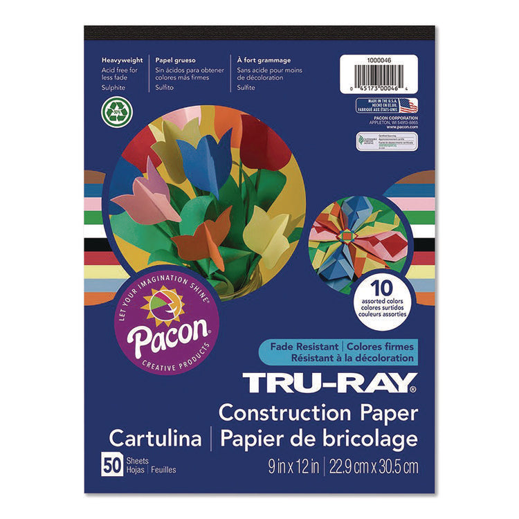 Tru-Ray Construction Paper, 9 x 12, Assorted Colors, 50 Sheets/Pad