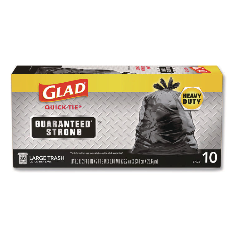 Large Quick-Tie Trash Bags, Tie-Flap, 30 gal, 0.81 mil, 30 x 33, Black, 10 Bags/Box, 12 Boxes/Carton