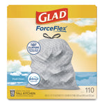 ForceFlex Tall Kitchen Drawstring Trash Bags, Drawstring, 13 gal, Fresh Clean Scent, 10.19 x 9.81, Gray, 110/Roll, 3/Carton