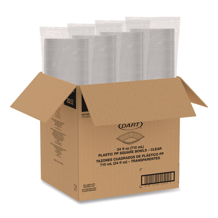 Square Plastic Bowls, 24 oz, 5 x 5 x 1.99, Clear, Plastic, 63 Bowls/Sleeve, 4 Sleeves/Carton