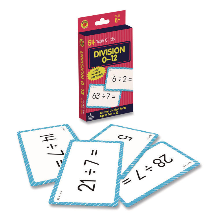 Division 0 to 12 Flash Cards, Grades 4 to 6, 3.25" x 5.25", Assorted Colors, 54 Cards