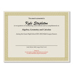 Foil Border Certificates, 8.5 X 11, Ivory/gold With Channel Gold Border, 12/pack