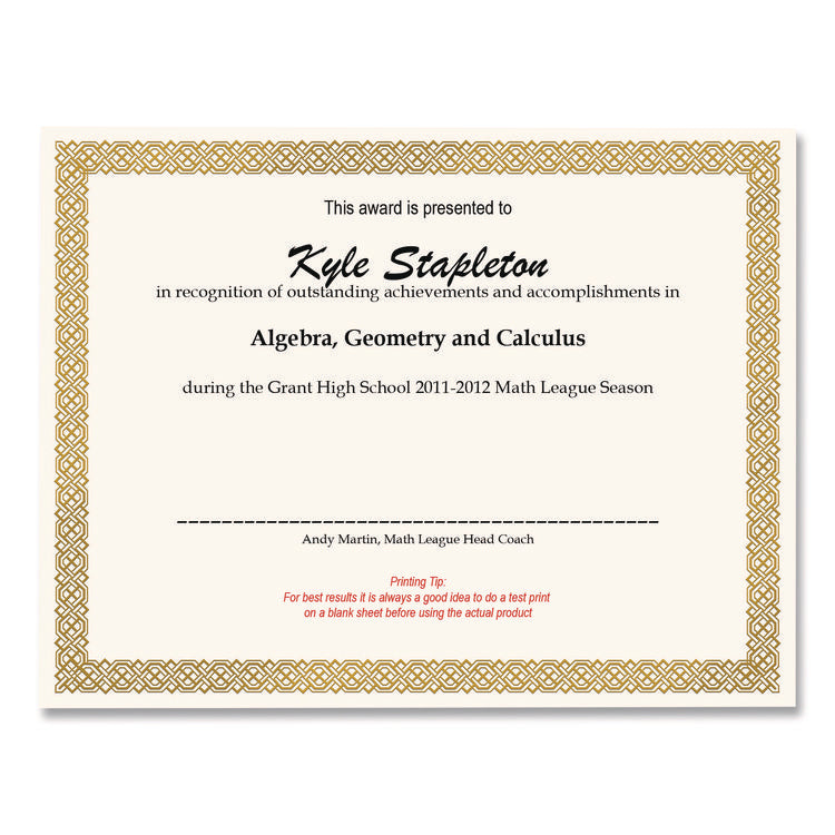 Foil Border Certificates, 8.5 X 11, Ivory/gold With Braided Gold Border, 12/pack