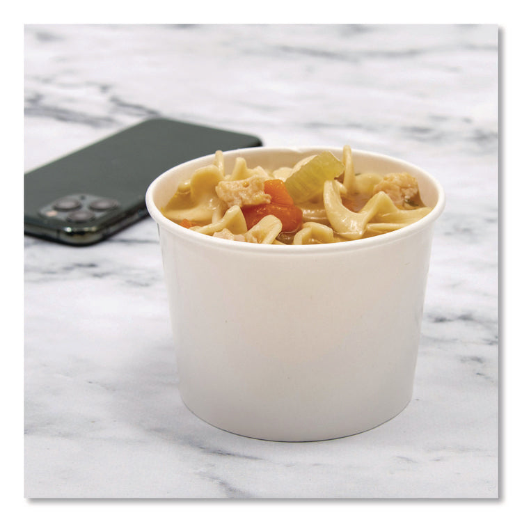 Double Poly Paper Food Containers, 10 oz, 3.8 dia x 2.7" h, White, Paper,1,000/Carton
