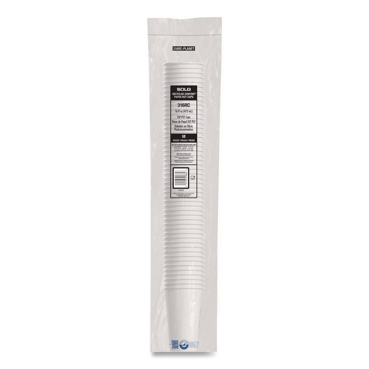 Recycled Content PCF Paper Hot Cups, ProPlanet Seal, 16 oz, White/Blue, 1,000/Carton